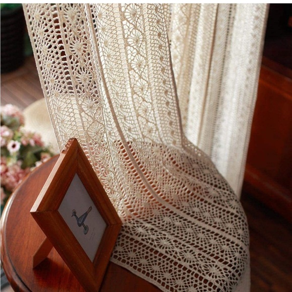 (1) Large Panel Boho Crochet Curtains - Picture 3 of 8